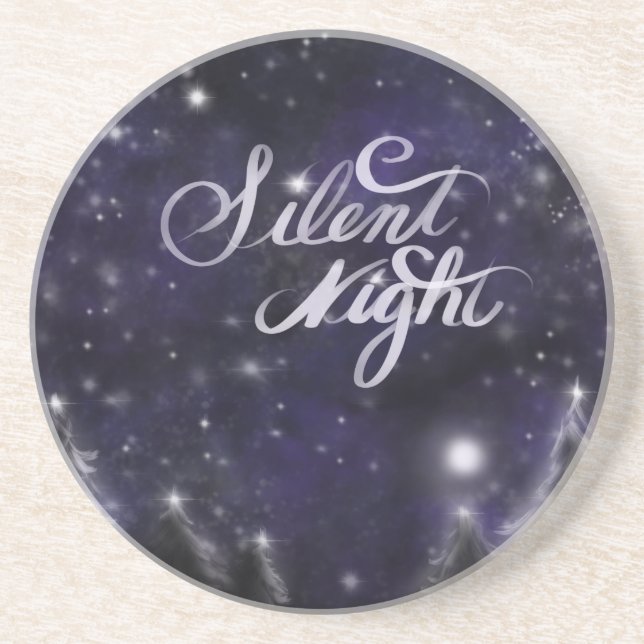 Elegant Holiday snow scene silent night Coaster (Front)