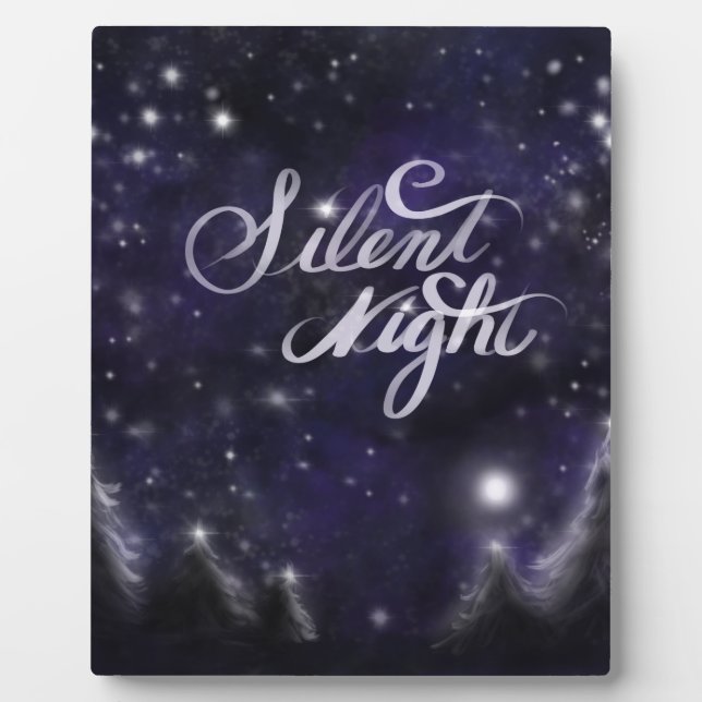 Elegant Holiday snow scene silent night Plaque (Front)