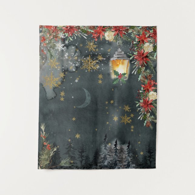 Elegant Holiday Snowy Forest Woodland 50 x 60 Inch Tapestry (Front)