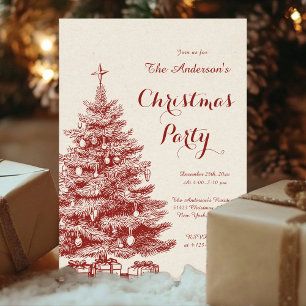 Elegant holiday tree Vintage Christmas Party Invitation
