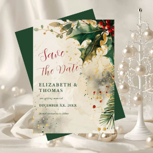 Elegant Holiday Wedding Holly & Ivy Gold Accents Save The Date