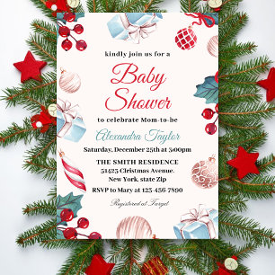 Elegant Holiday Winter Christmas Baby Shower Invitation