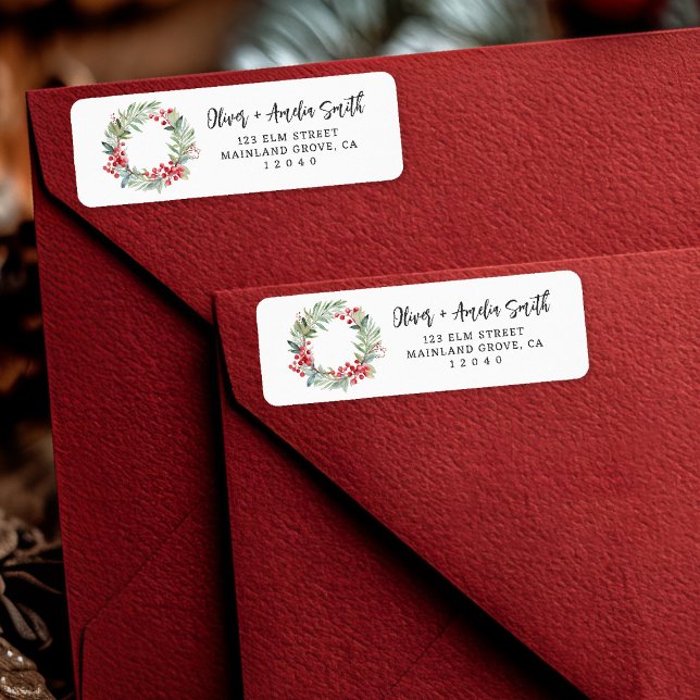 Elegant Holiday Wreath Christmas Return Address La (Simple & elegant 🎄 Send festive cheer with this classic holiday wreath label.)