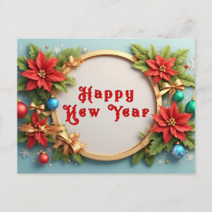 Elegant Holiday Wreath 🎁🎄 Poinsettia Ornament Postcard