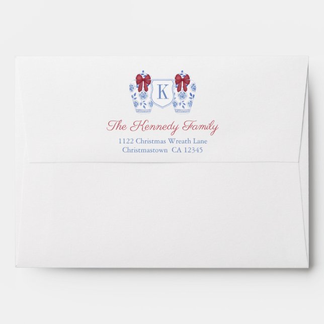 Elegant Holidays Ginger Jar Red Bow Return Address Envelope (Back (Top Flap))