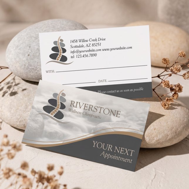 Elegant Holistic Riverstone Spine Chiropractor Appointment Card (Elegant Holistic Riverstone Spine Chiropractor Appointment Card)