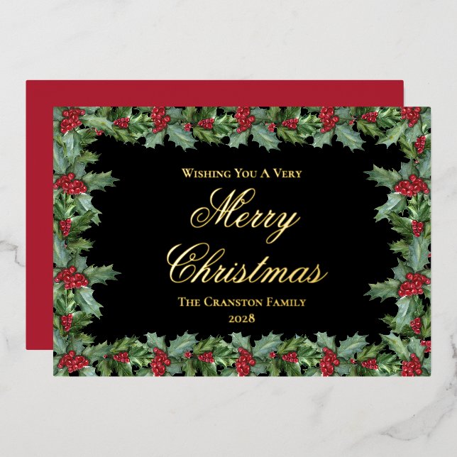 Elegant Holly and Berries Frame Christmas (Front/Back)