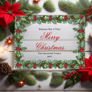 Elegant Holly and Berries Frame Christmas Acrylic Invitations