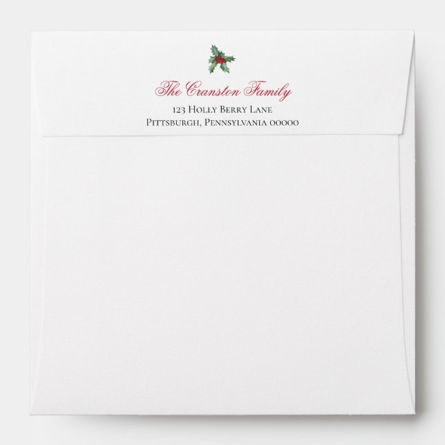 Elegant Holly and Berries Pattern Return Address Envelope (Back (Top Flap))