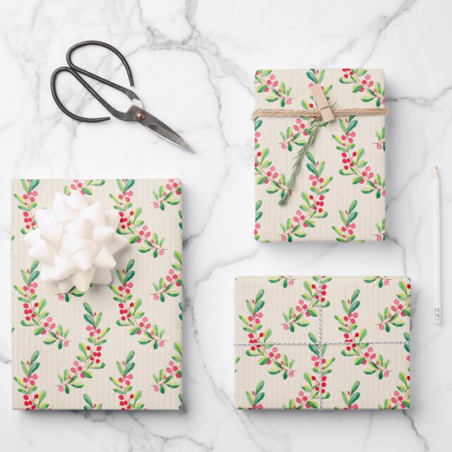 Elegant Holly and Berries Wrapping Paper Sheet (Front)