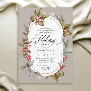 Elegant Holly and Berry Corporate Holiday Party Invitation