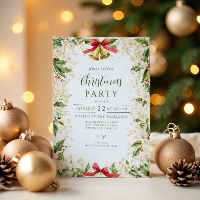 Elegant Holly Bells Christmas Invitation (Creator Uploaded)