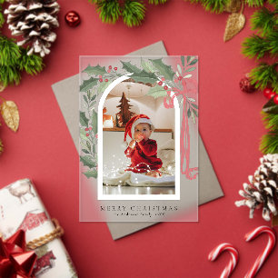Elegant Holly Berries Arch Photo Christmas Card Acrylic Invitations