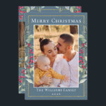 Elegant Holly Berries Blue Grey Christmas 2 Photo Holiday Card<br><div class="desc">Elegant Holly Berries Blue Grey Christmas 2 Photo Holiday Card</div>