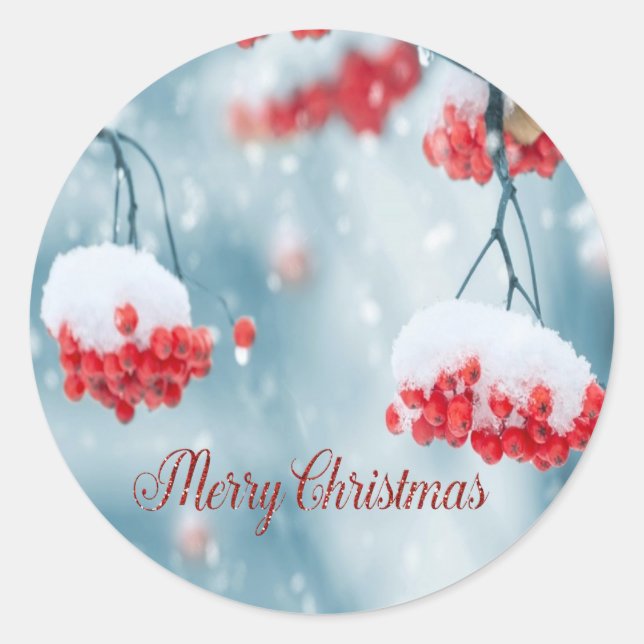 Elegant Holly Berries,Branches,Snow Holiday Classic Round Sticker (Front)