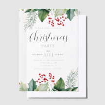 Elegant Holly Berries Christmas Party Invitation