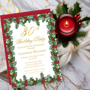 Elegant Holly   Berries Frame 30th Birthday Party