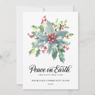 Elegant Holly Berries Non-Photo 2022 Corporate Holiday Card