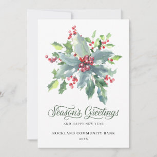 Elegant Holly Berries Non-Photo 2022 Corporate Holiday Card