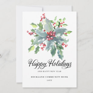 Elegant Holly Berries Non-Photo 2022 Corporate Holiday Card