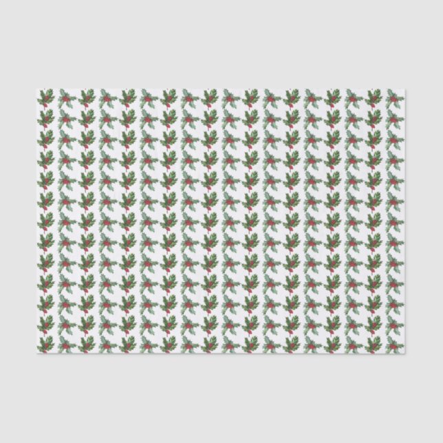 Elegant Holly Berries Pattern Christmas Holiday Tissue Paper (Front)