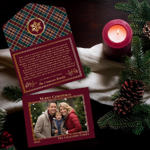 Elegant Holly Berries Plaid Photo Christmas Letter All In One Invitation