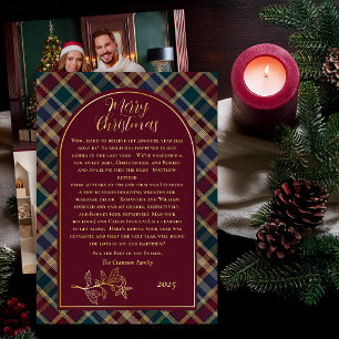 Elegant Holly Berries Rich Plaid Christmas Photo