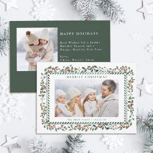 Elegant Holly Berry Christmas 2 Photo Holiday Card