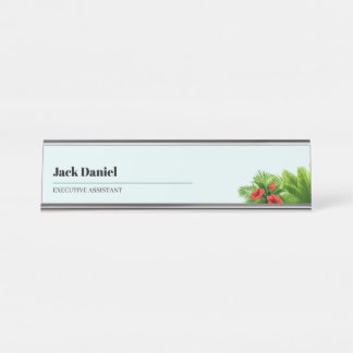 Elegant Holly Berry Custom Florist Business Office Desk Name Plate