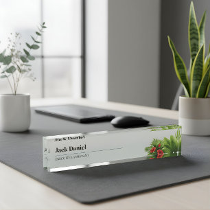 Elegant Holly Berry Custom Florist Business Office Nameplate