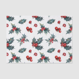 Elegant Holly Berry Holiday Christmas Rustic Tissue Paper