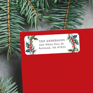 Elegant Holly Berry Holiday Return Address