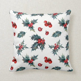 Elegant Holly Berry Holiday Winter Berries Rustic Cushion
