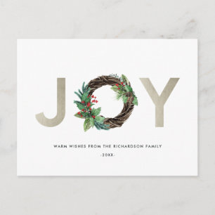 ELEGANT HOLLY BERRY SILVER JOY WREATH CHRISTMAS POSTCARD
