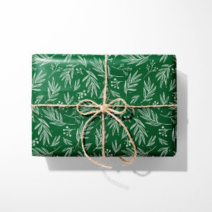 Elegant Holly & Berry Stems Green Wrapping Paper
