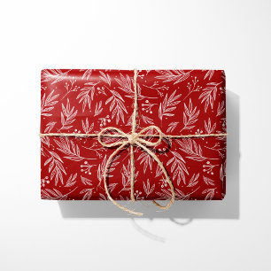 Elegant Holly & Berry Stems Red Wrapping Paper