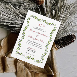 Elegant holly border Holiday wedding Invitation