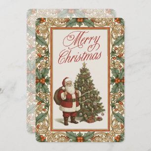 Elegant Holly Border Merry Christmas Greeting Holiday Card