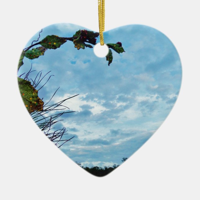 Elegant Holly Christmas,  blue sky Ceramic Tree Decoration (Front)