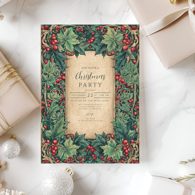 Elegant Holly Christmas Party Invitation (Creator Uploaded)