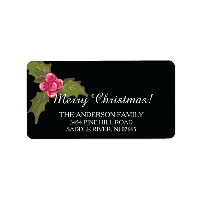 Elegant Holly Evergreen Christmas Return Address Label (Front)