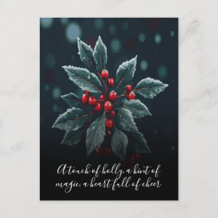 Elegant Holly Holiday Greeting on Black Background Postcard