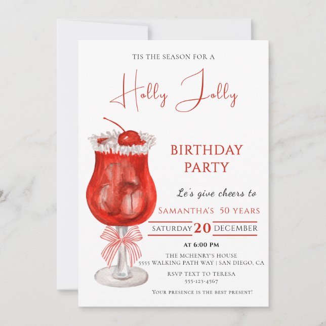 Elegant Holly Jolly christmas birthday Invitation (Front)