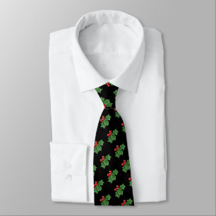 Elegant Holly Leaves Holly berries holiday black Tie