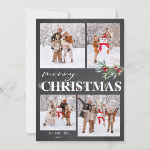 Elegant Holly Merry Christmas Holiday Photo Card