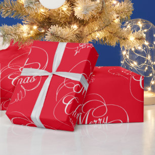 Elegant Holly Merry Christmas Red Wrapping Paper