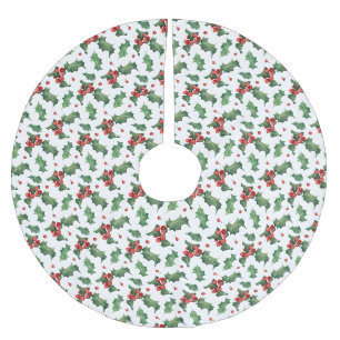Elegant Holly red berries Christmas Brushed Polyester Tree Skirt