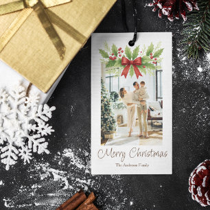Elegant Holly & Red Bow Christmas -  Gift Tags