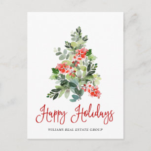 Elegant Holly Tree Christmas Corporate Greeting Po Postcard