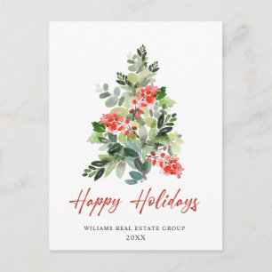 Elegant Holly Tree Christmas Corporate Greeting Postcard